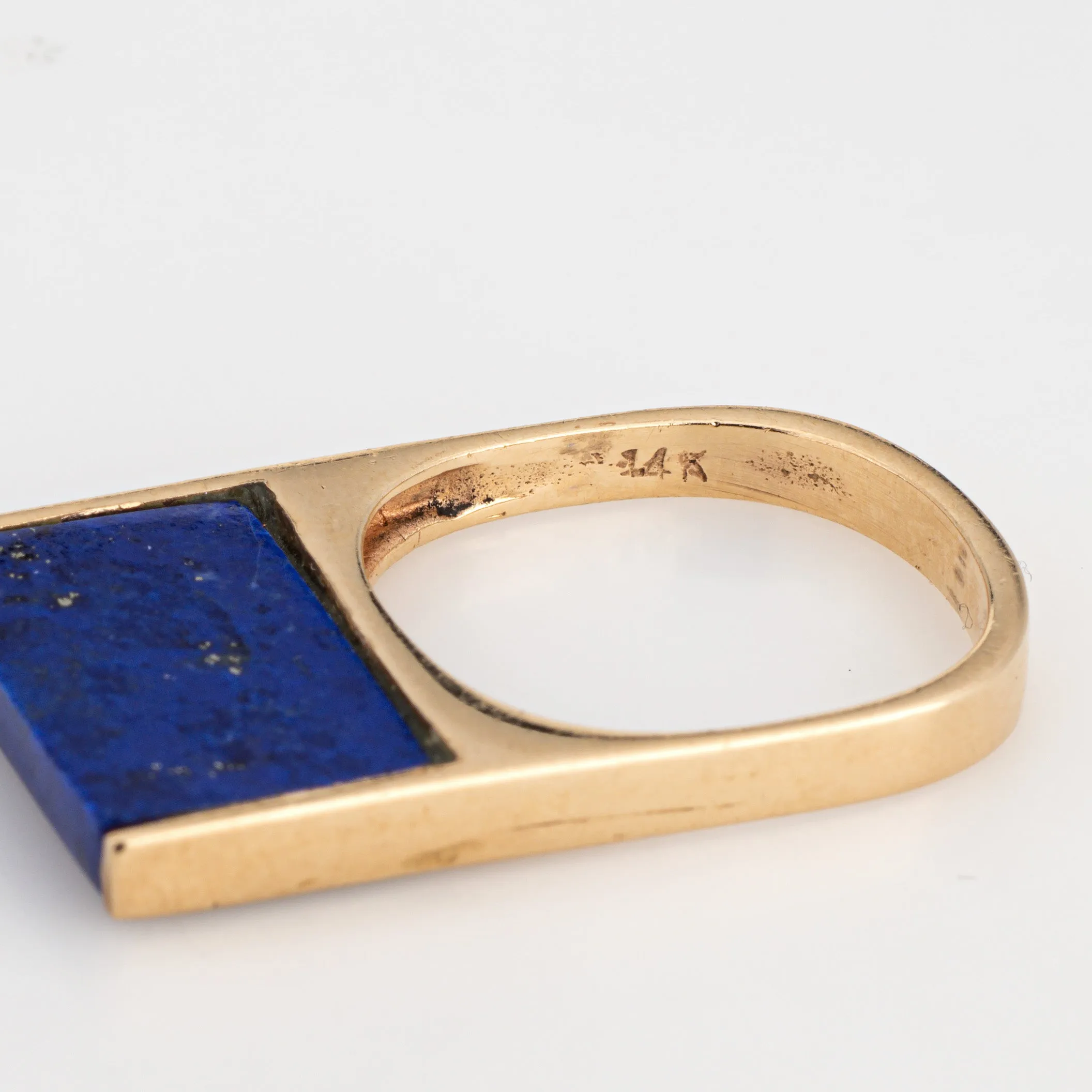70s Lapis Lazuli Square Stacking Ring Vintage 14k Yellow Gold Sz 5 Band Jewelry