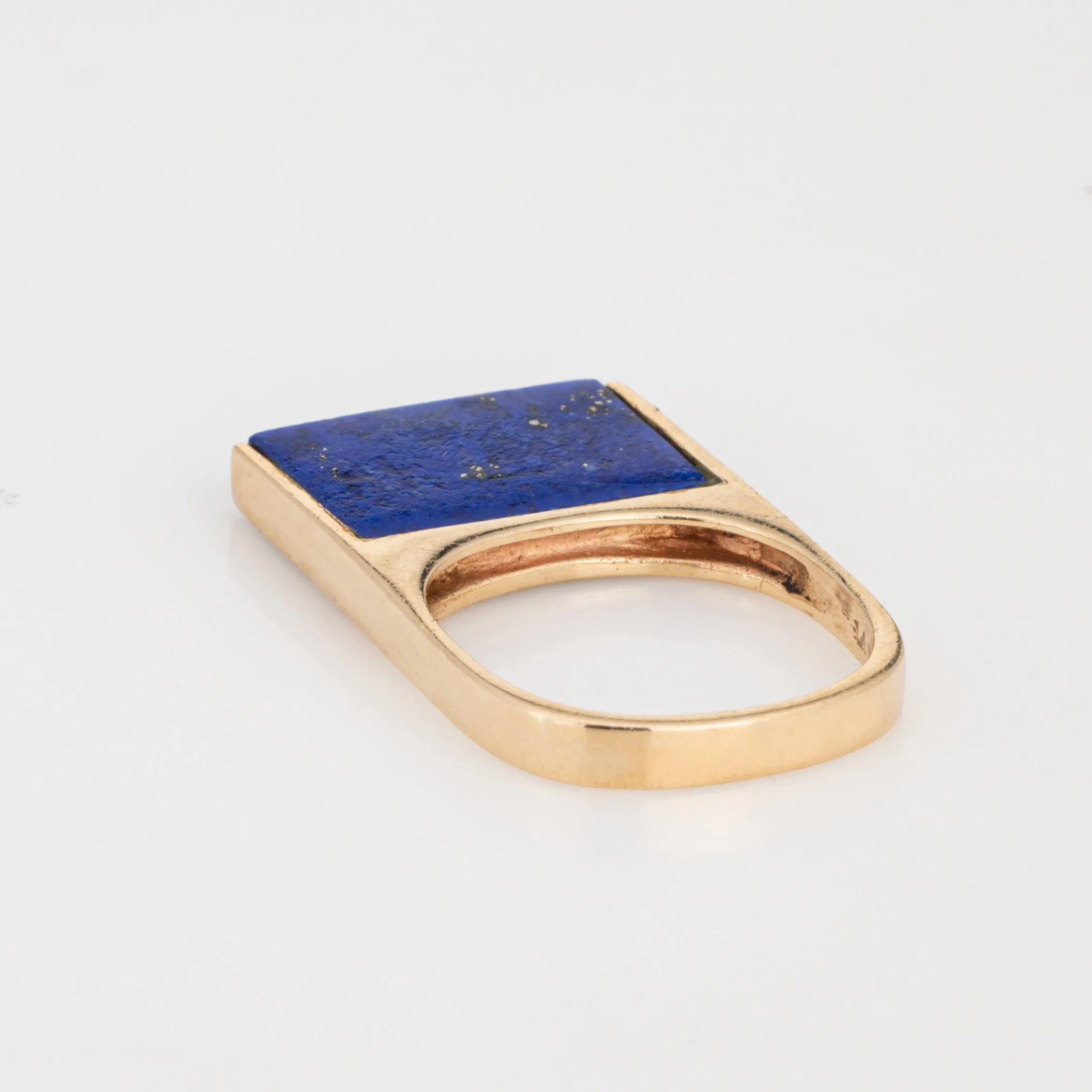 70s Lapis Lazuli Square Stacking Ring Vintage 14k Yellow Gold Sz 5 Band Jewelry