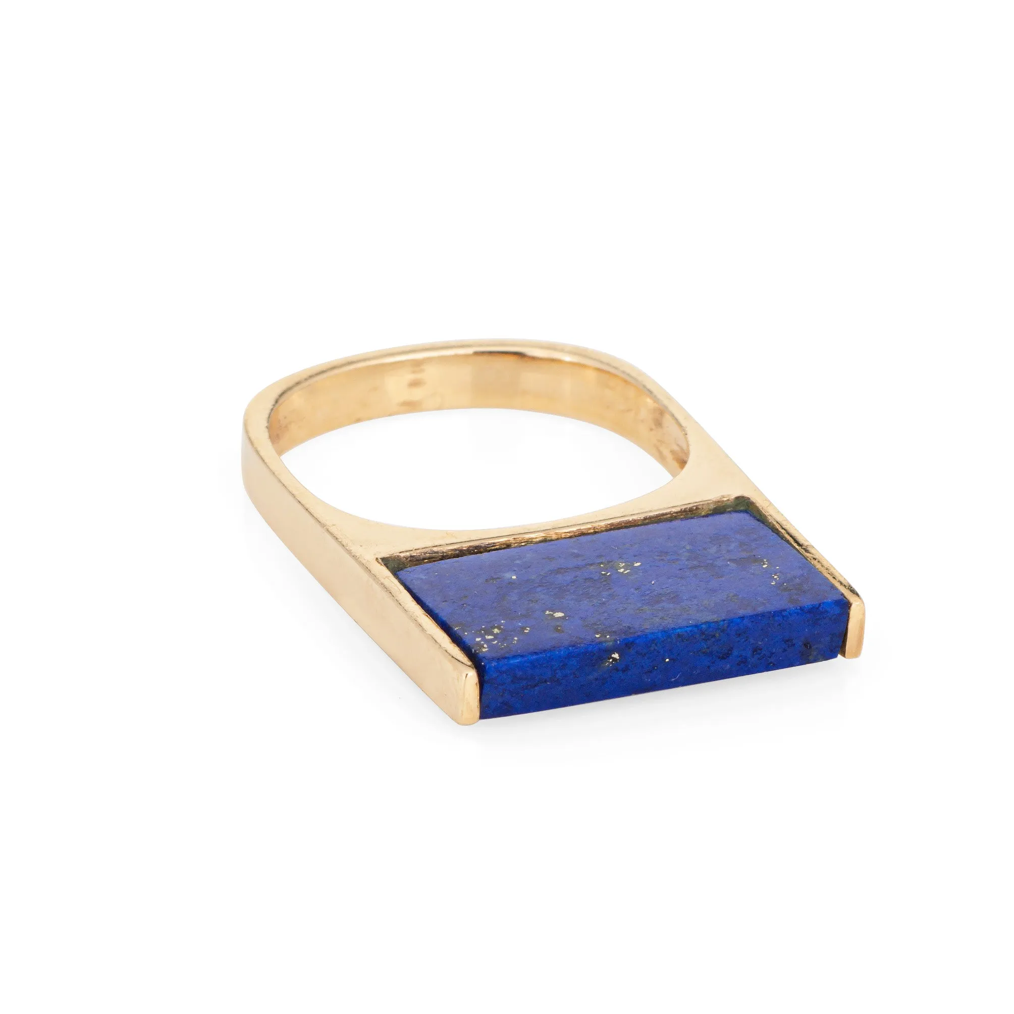 70s Lapis Lazuli Square Stacking Ring Vintage 14k Yellow Gold Sz 5 Band Jewelry