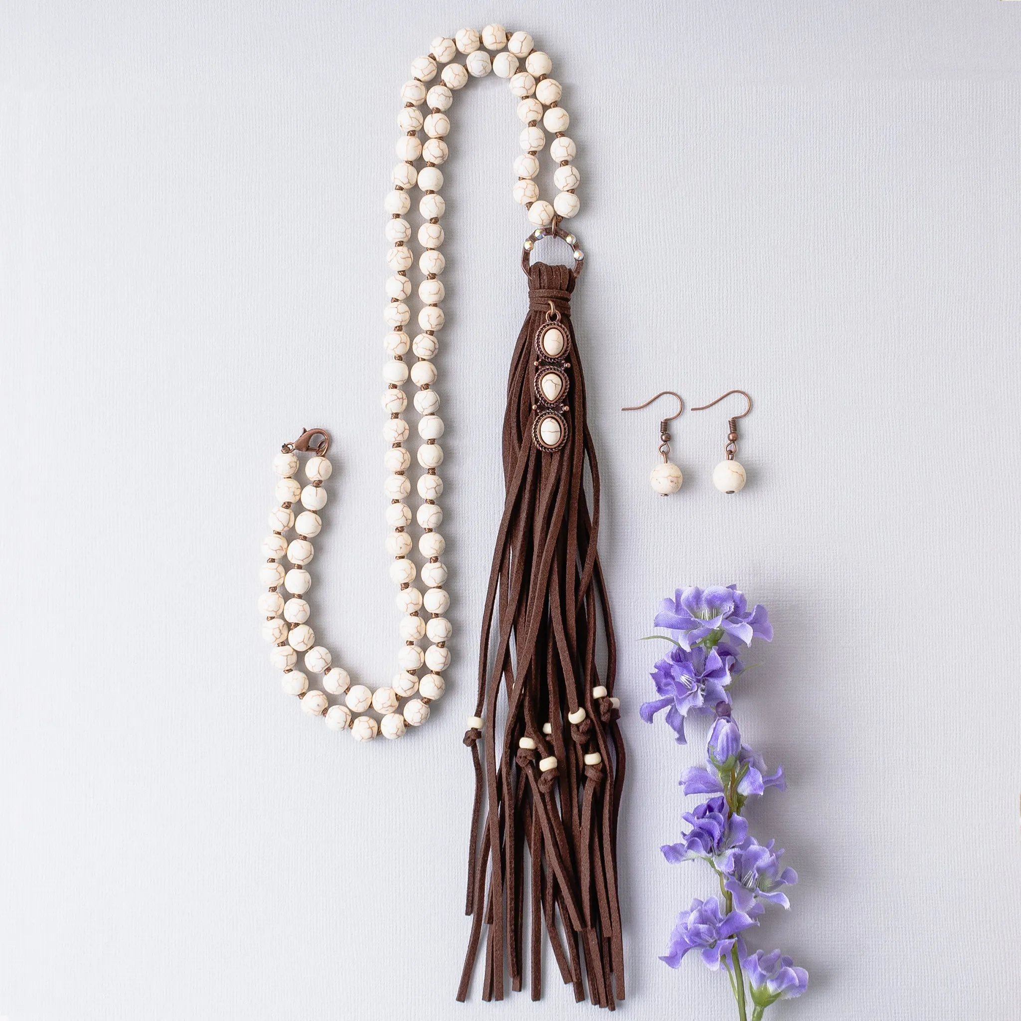 72813 - Squash Blossom Beaded Tassel Necklace - Ivory