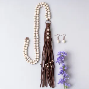 72813 - Squash Blossom Beaded Tassel Necklace - Ivory
