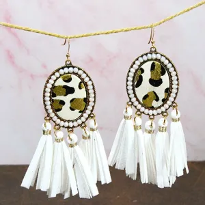 734001 - Animal Hide Tassel Earrings - Ivory