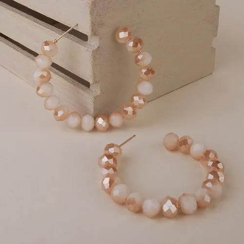 73940-13 - Crystal Beaded Hoop Earrings - Beige