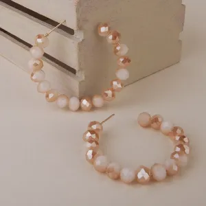 73940-13 - Crystal Beaded Hoop Earrings - Beige