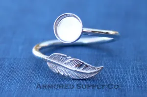 7mm Bezel Silver Feather Wrap Bypass Adjustable Ring blank