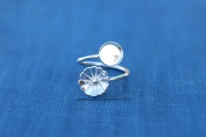 7mm Bezel Silver Flower Wrap Bypass Adjustable Ring blank