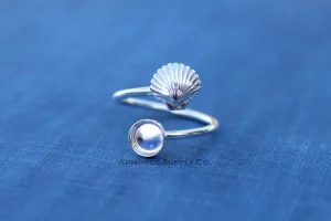 7mm Bezel Silver Sea Shell Wrap Bypass Adjustable Ring blank