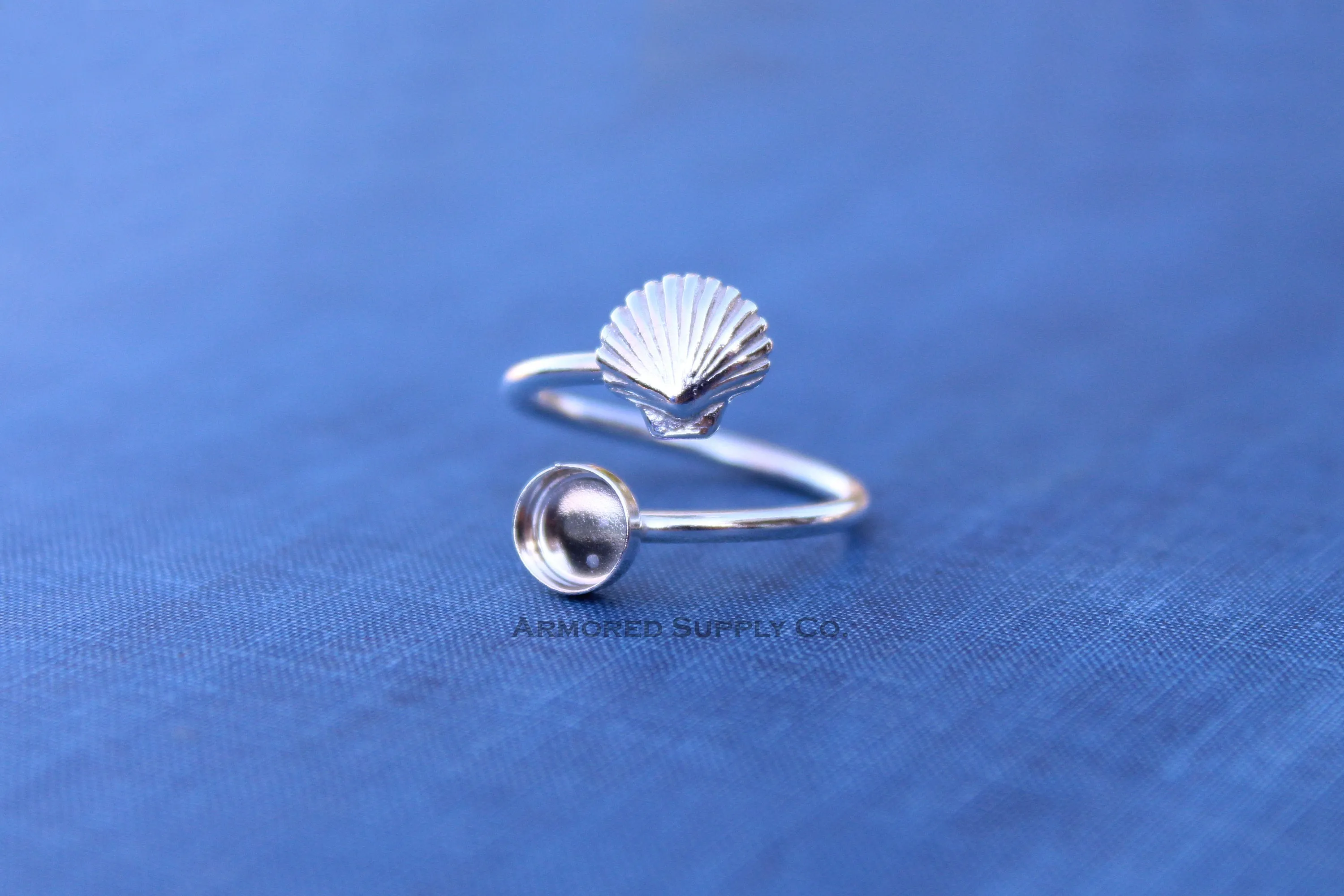 7mm Bezel Silver Sea Shell Wrap Bypass Adjustable Ring blank