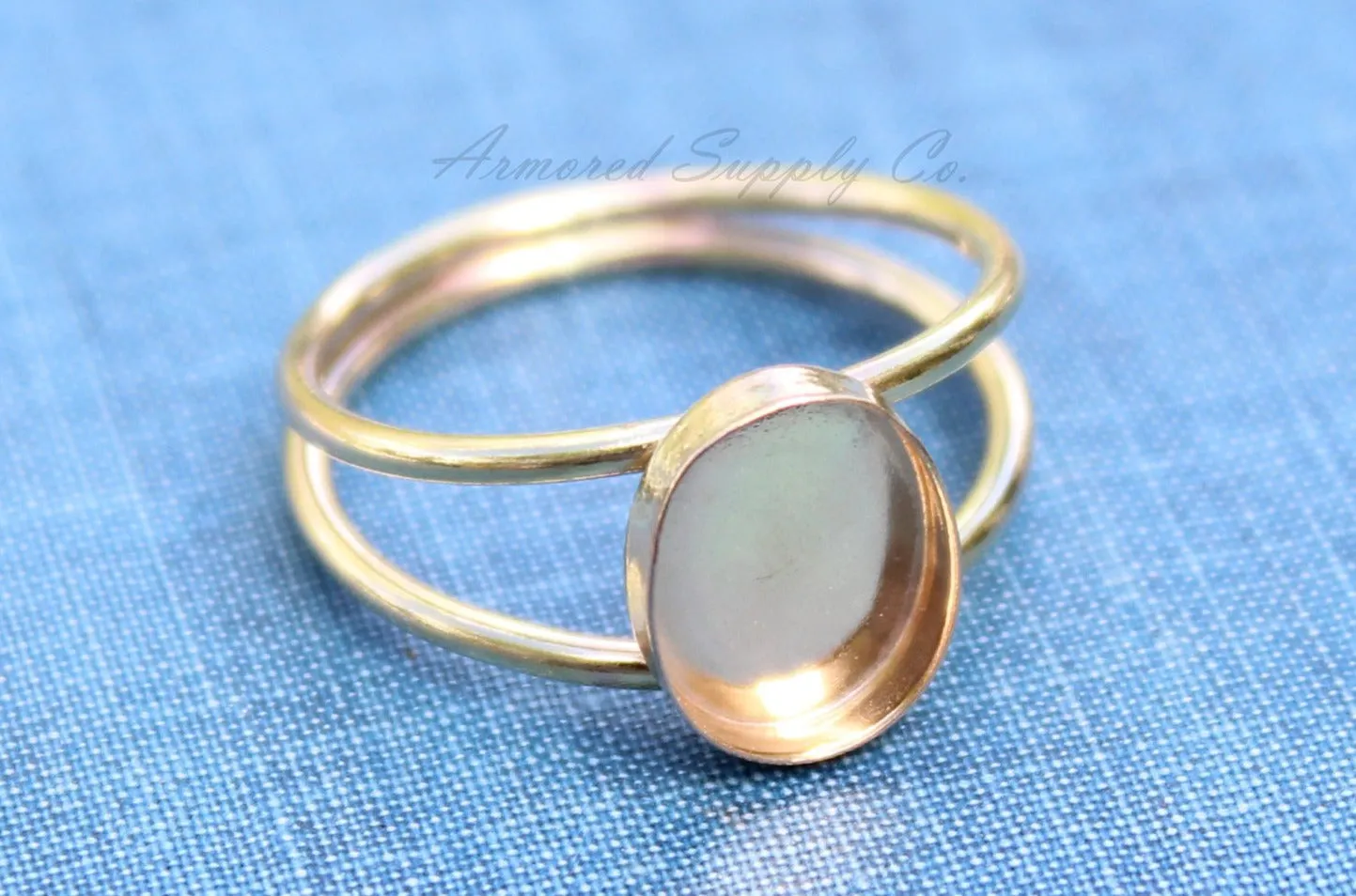 7x5mm Oval Bezel Gold Double Band Ring blank