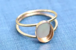 7x5mm Oval Bezel Gold Double Band Ring blank