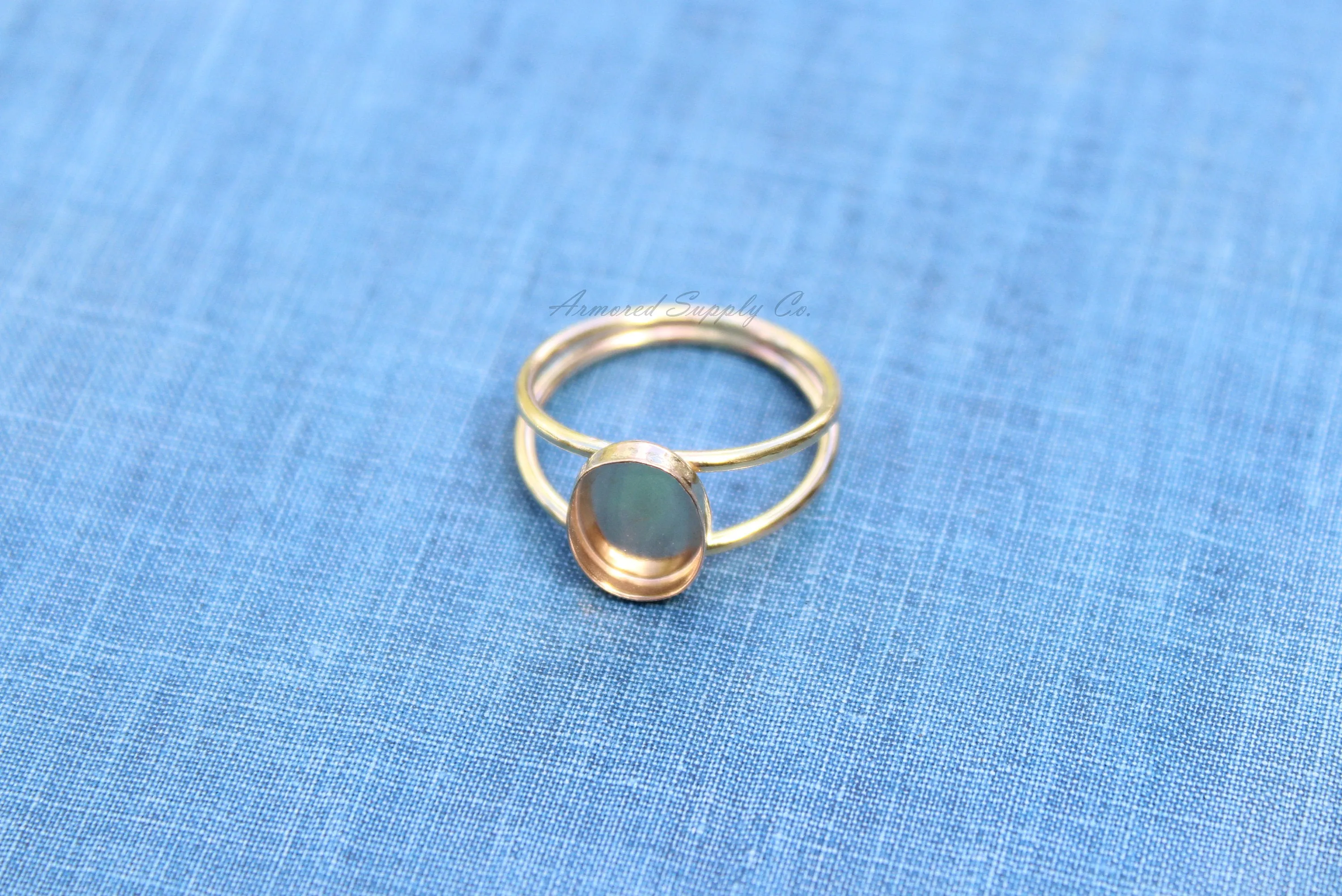 7x5mm Oval Bezel Gold Double Band Ring blank
