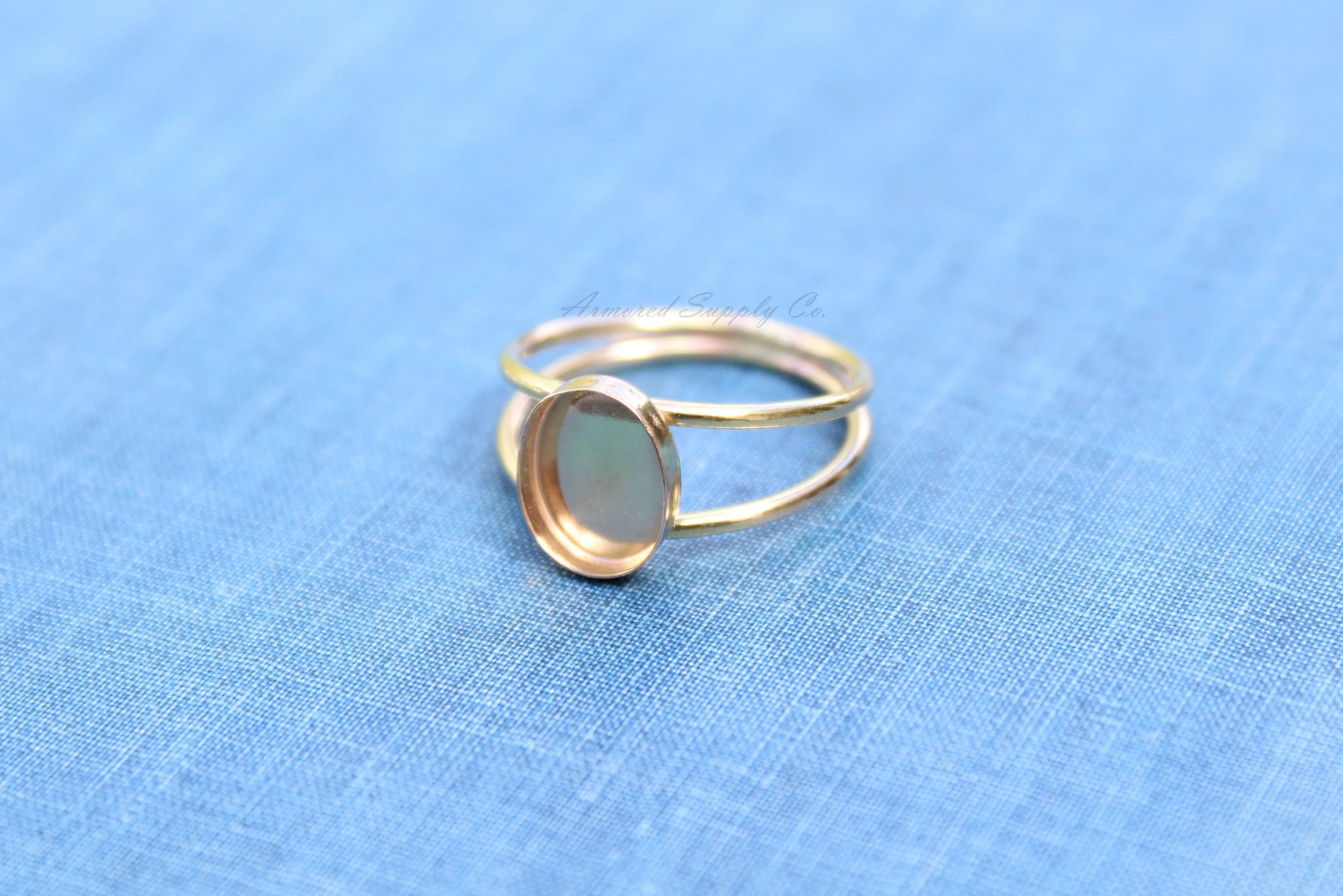 7x5mm Oval Bezel Gold Double Band Ring blank