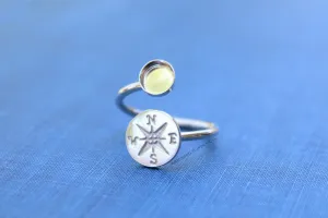 8mm Bezel Silver Compass Wrap Bypass Adjustable Ring blank