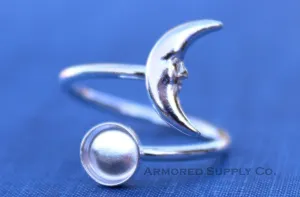 8mm Bezel Silver Crescent Moon Wrap Bypass Adjustable Ring blank