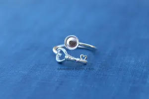 8mm Bezel Silver Heart Key Wrap Bypass Adjustable Ring blank