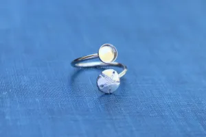 8mm Bezel Silver Sand Dollar Wrap Bypass Adjustable Ring blank