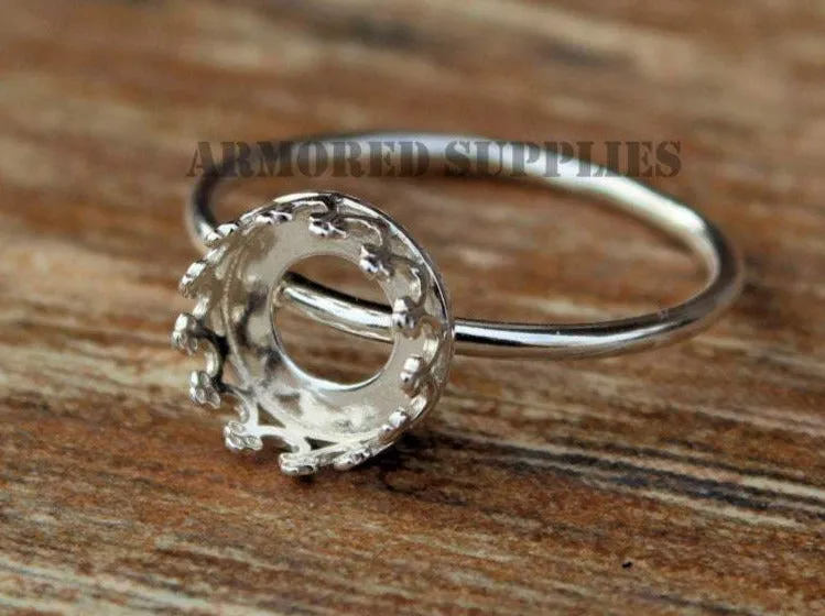 8mm Crown Round Bezel Ring blank Silver