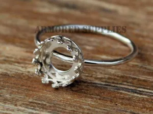 8mm Crown Round Bezel Ring blank Silver