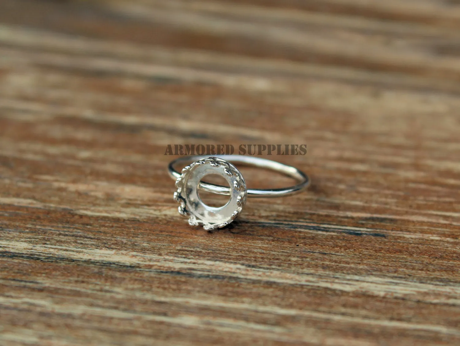 8mm Crown Round Bezel Ring blank Silver