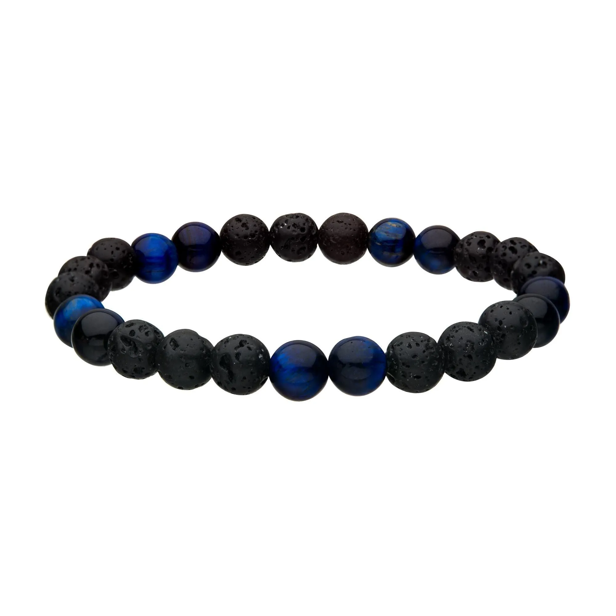 8mm Lava and Tiger Eye Blue Beads 8" Bracelet BR138TEB