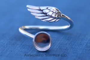 8mm Silver Angel Wing Wrap Bypass Adjustable Bezel Ring blank