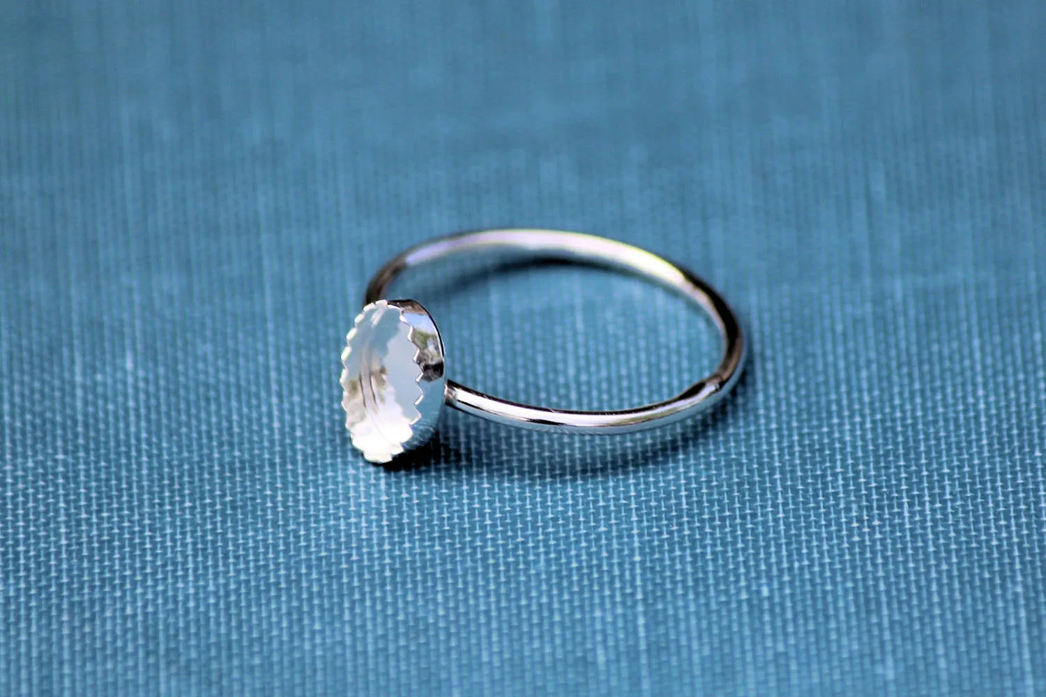 8x6mm Oval Serrated Bezel Thin Ring blank Silver
