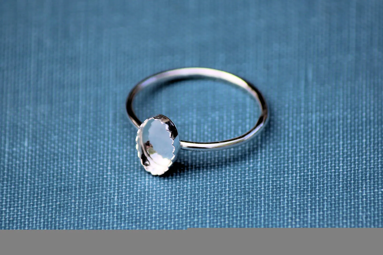 8x6mm Oval Serrated Bezel Thin Ring blank Silver