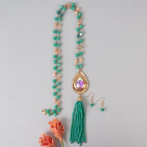 92060 - Beaded Tassel Necklace - Turquoise