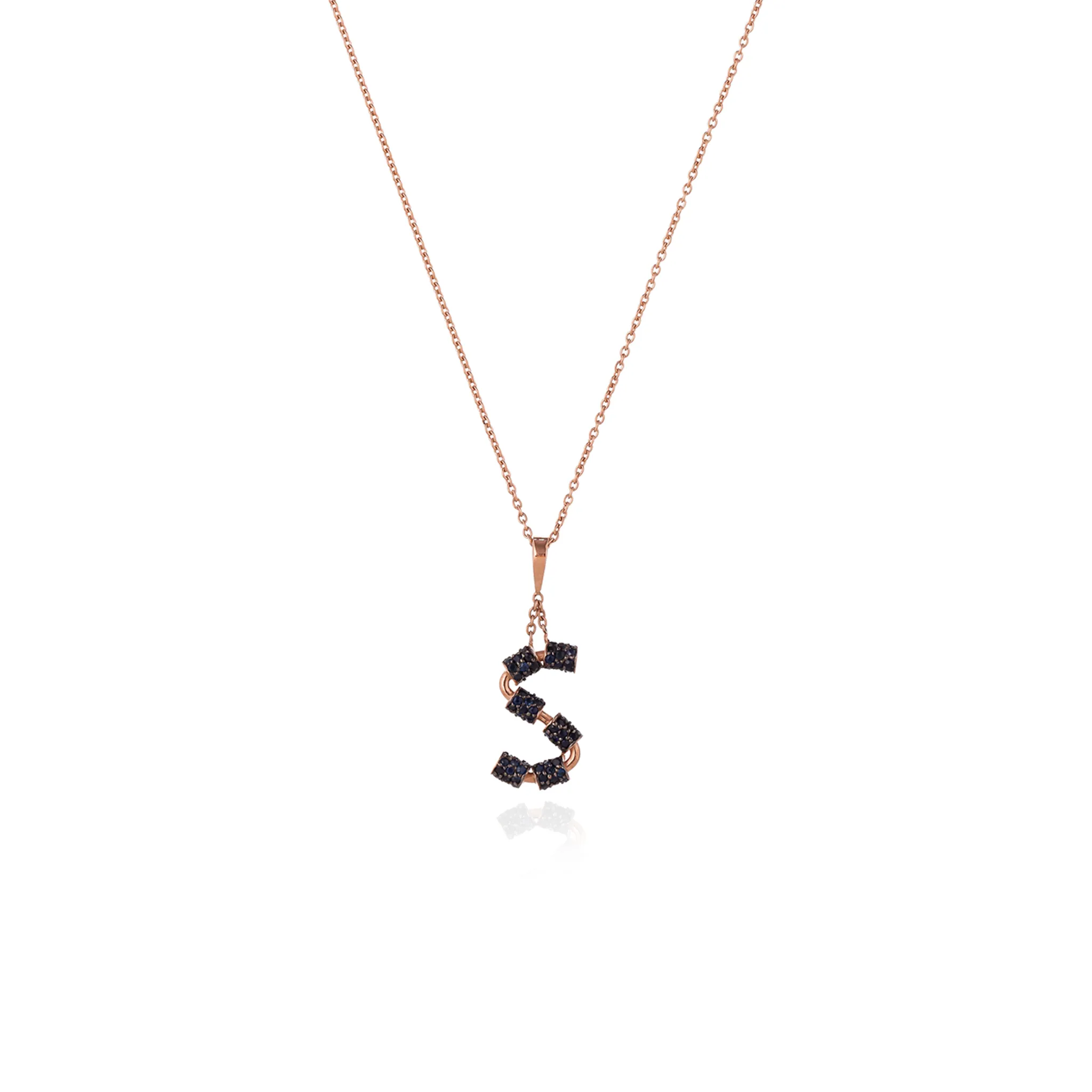925 Silver Initial Necklace with Sapphire