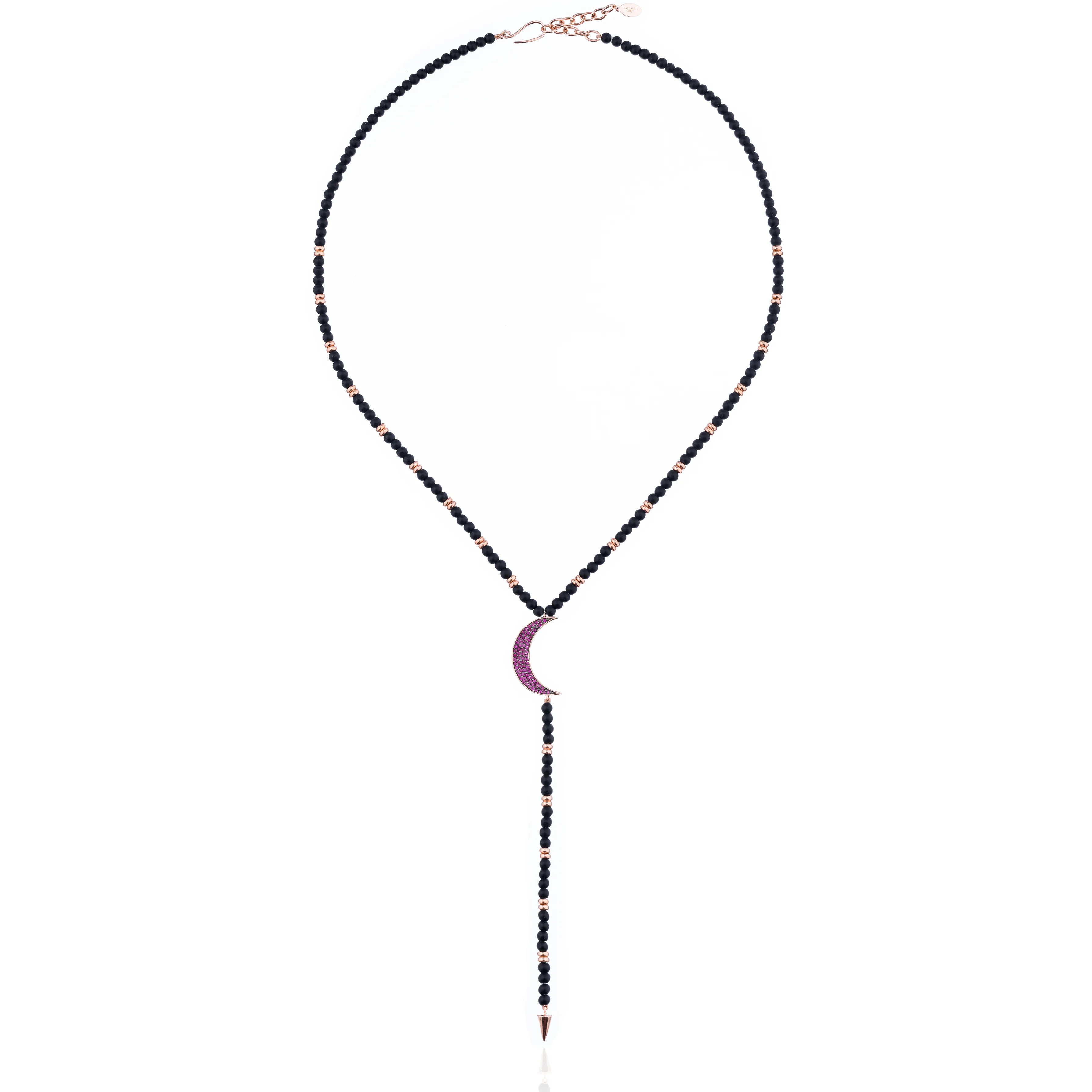 925 Silver Moon Necklace with Matte Onyx Beads