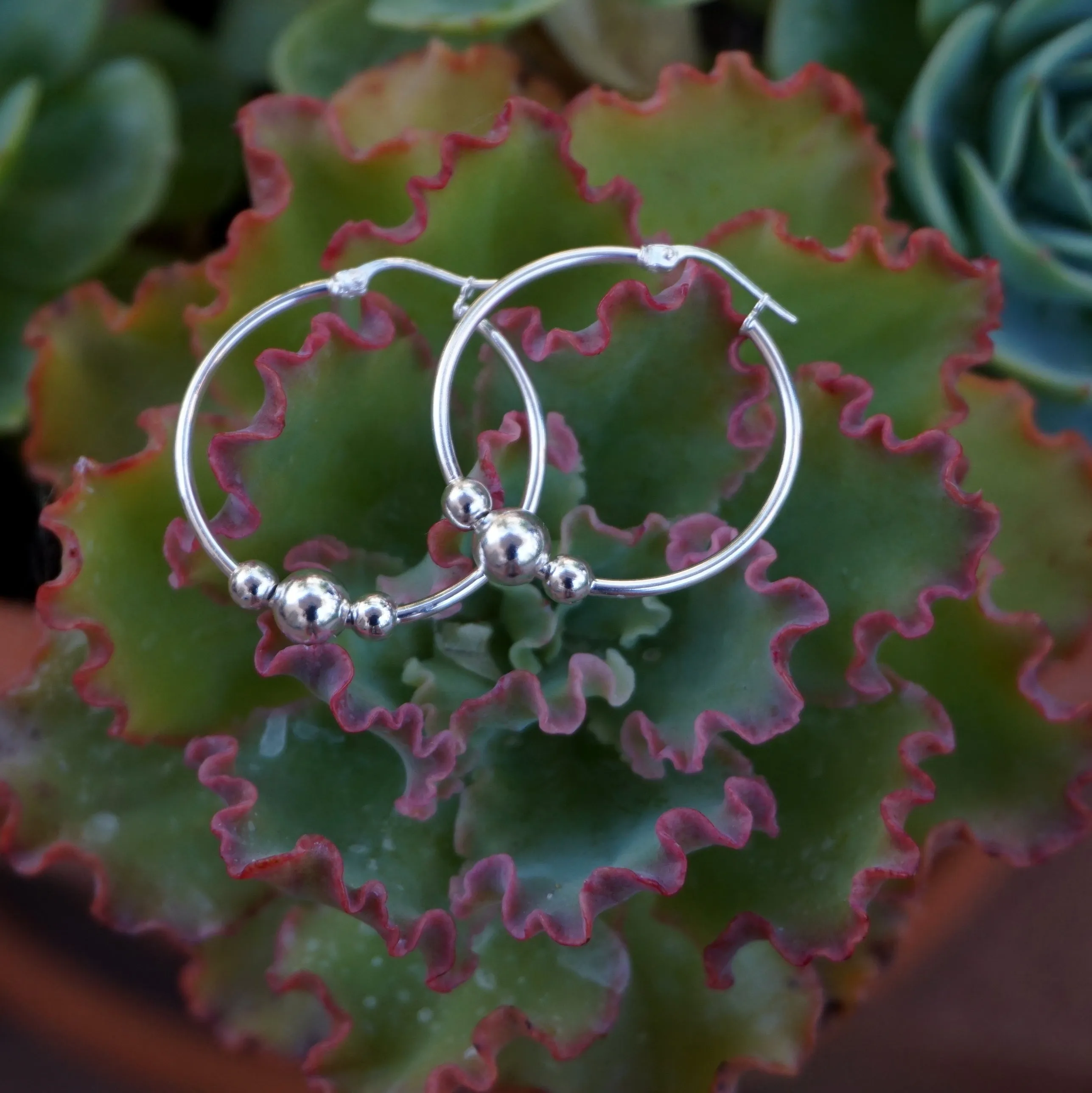 925 Sterling Beaded Hoop Earring Set 1