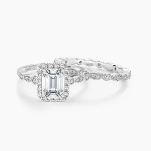 925 Sterling Silver Emerald Cut Cubic Zirconia Ring Set