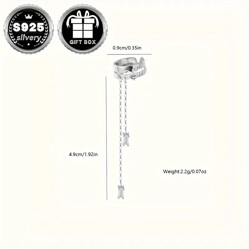 925 Sterling Silver Geometric Hollow Out Earrings Tassel Punk Style Studs