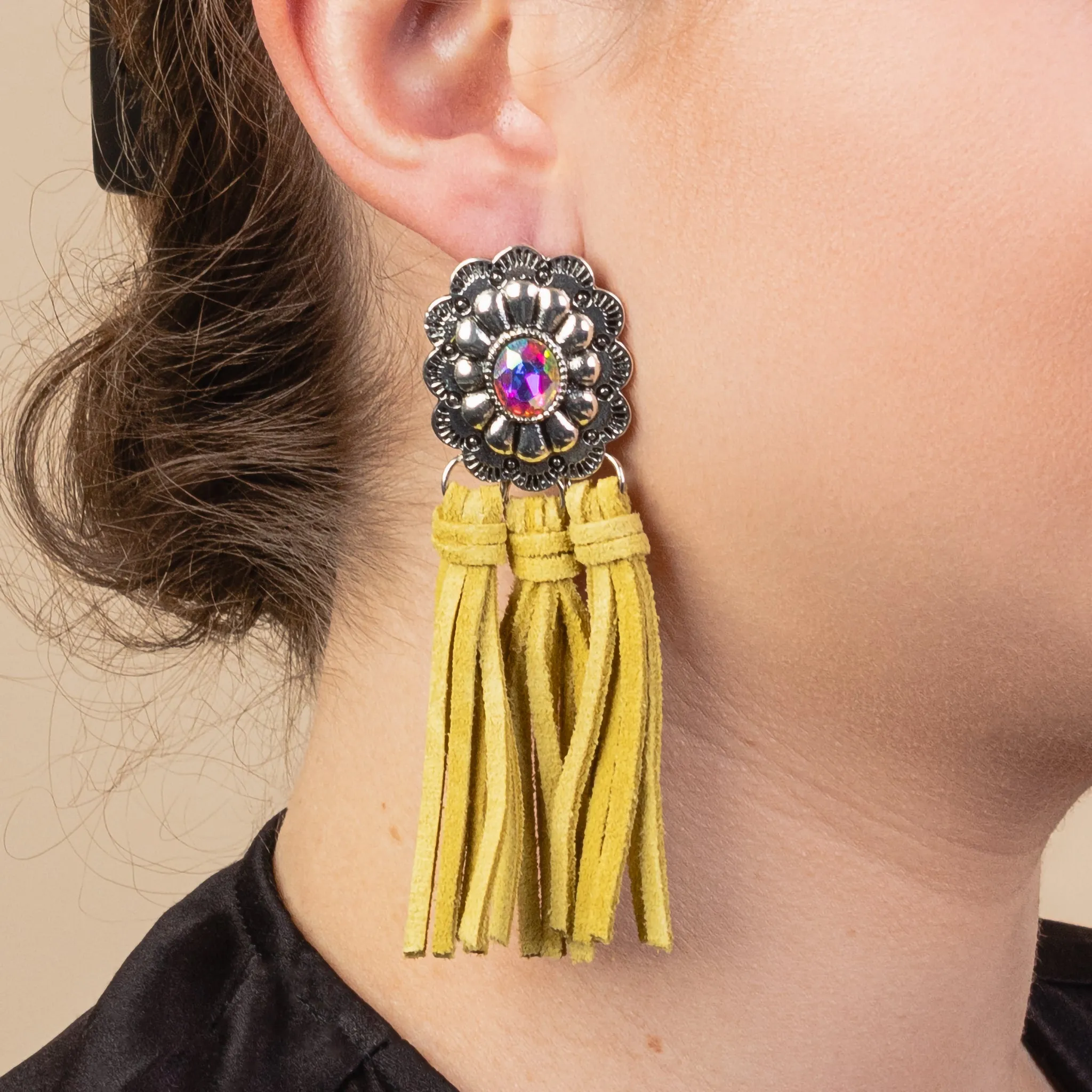 93105 - Squash Blossom Tassel Earrings - Yellow