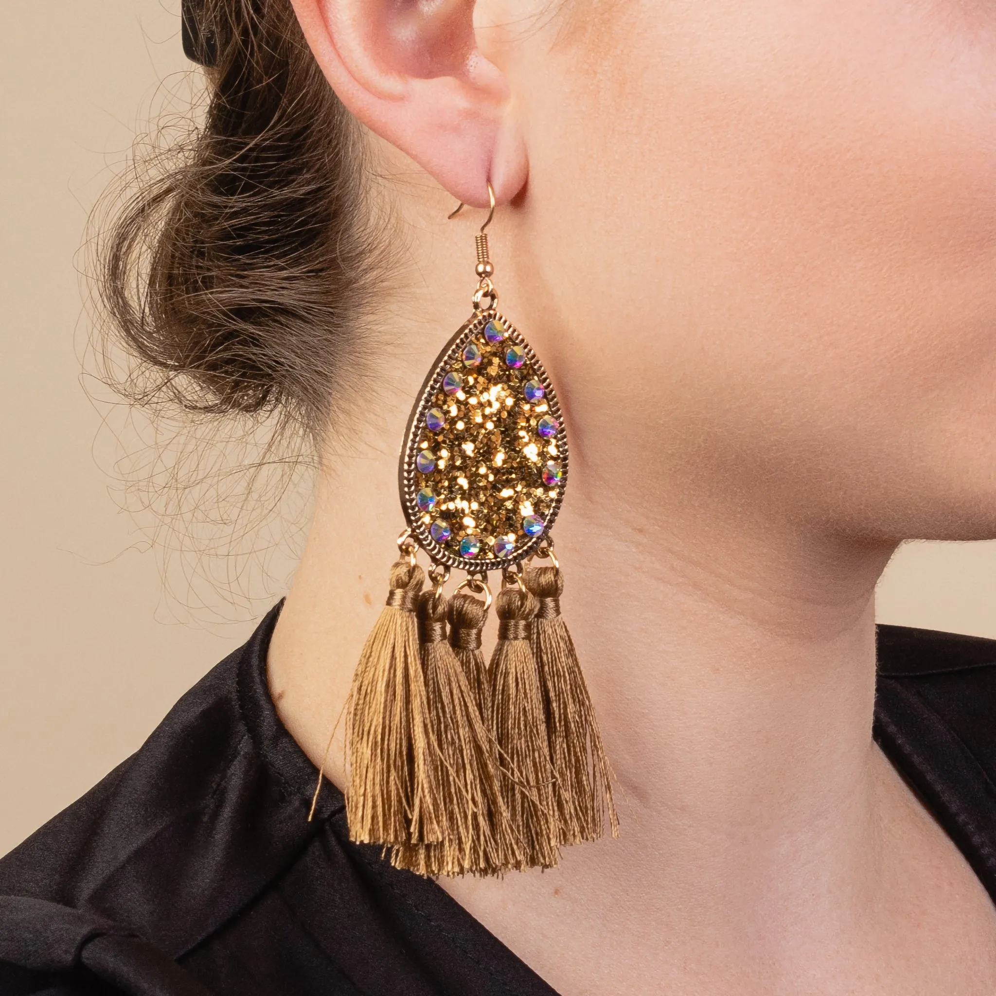 93126 - Glitter Tassel Earrings - Gold