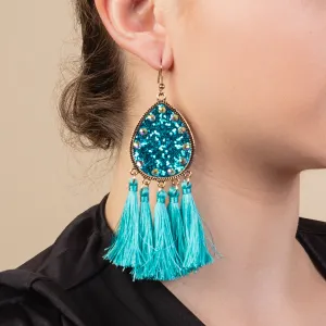 93126 - Glitter Tassel Earrings - Turquoise