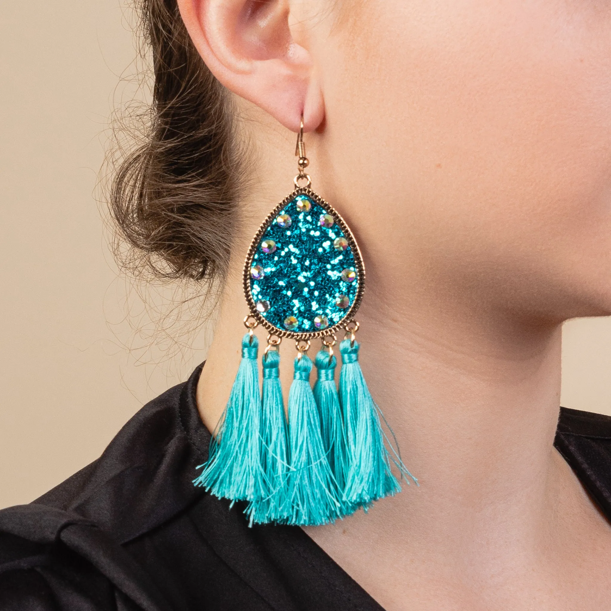 93126 - Glitter Tassel Earrings - Turquoise