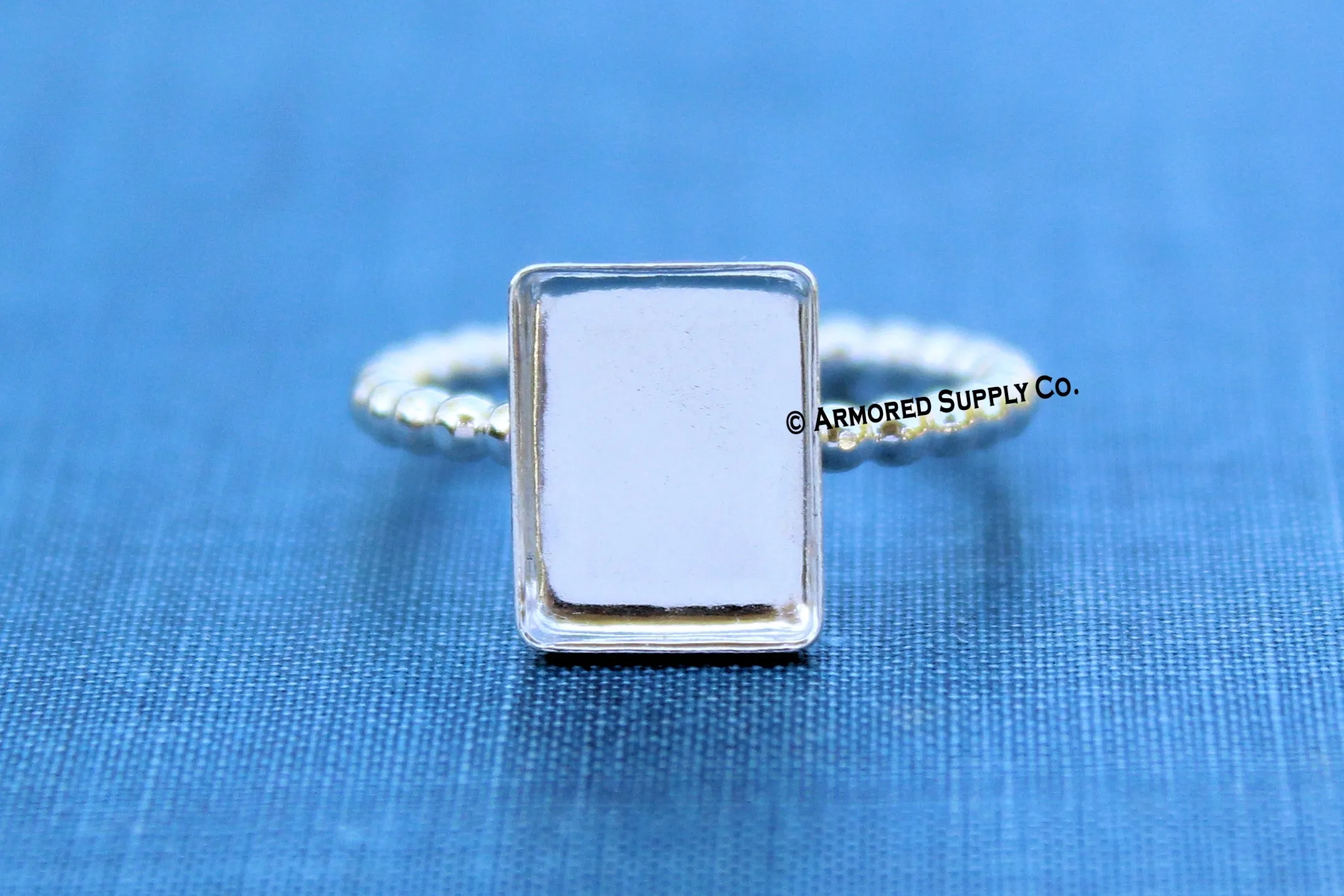 9x7mm Rectangle Bezel Ring Blank BEADED Ring Band