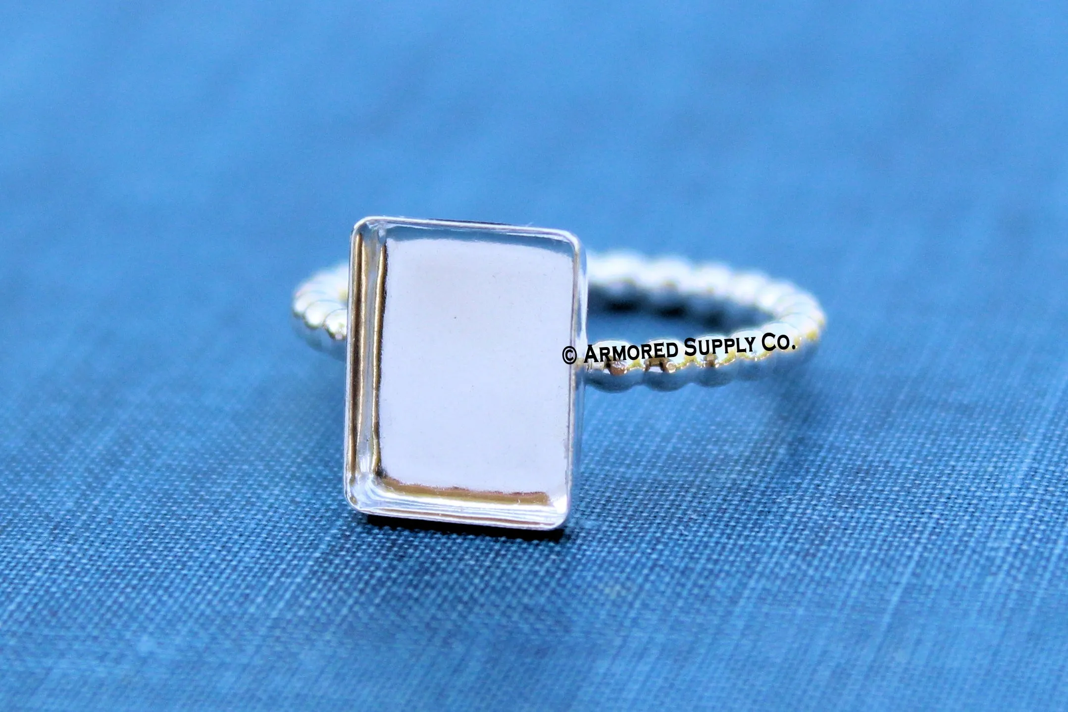 9x7mm Rectangle Bezel Ring Blank BEADED Ring Band