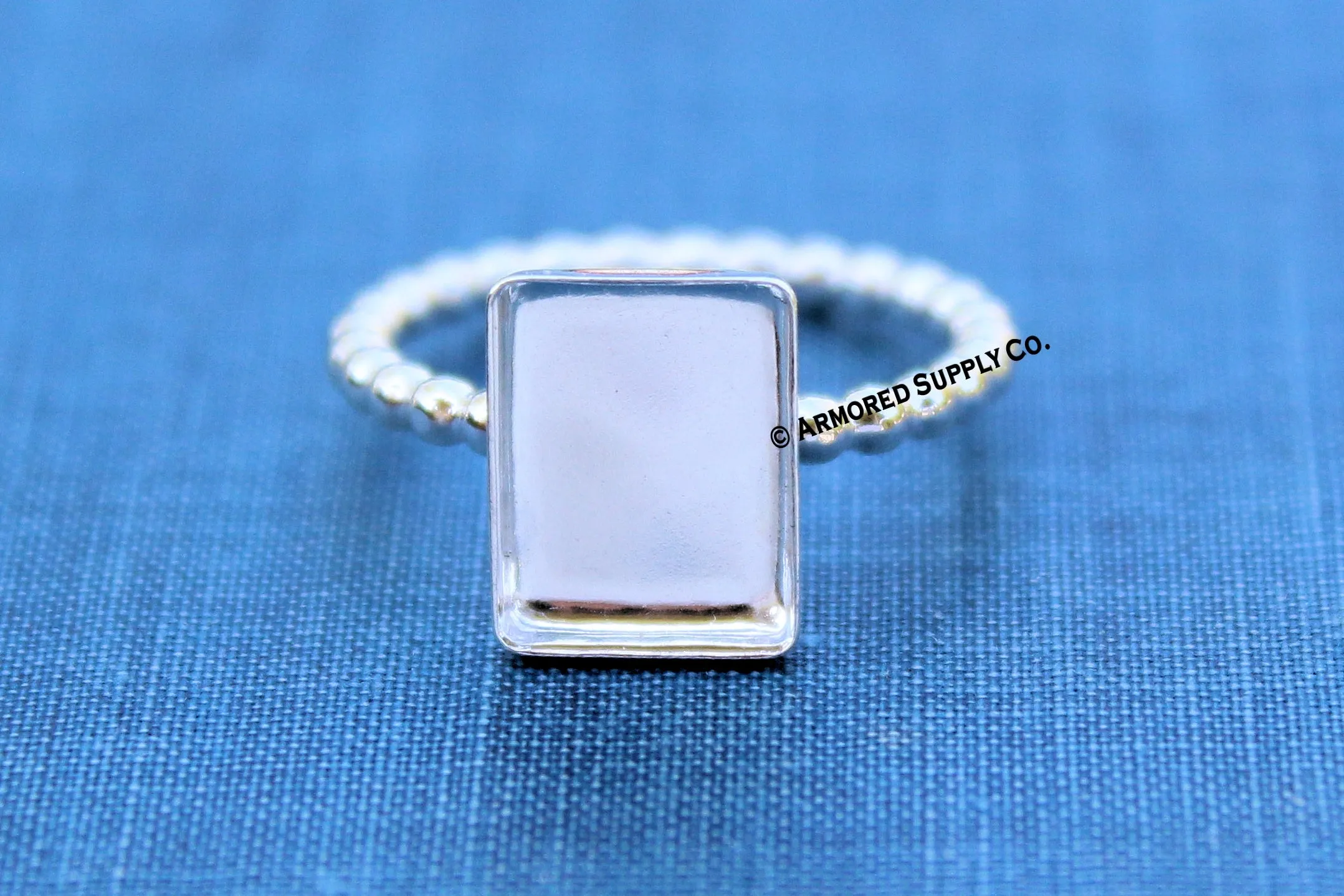 9x7mm Rectangle Bezel Ring Blank BEADED Ring Band
