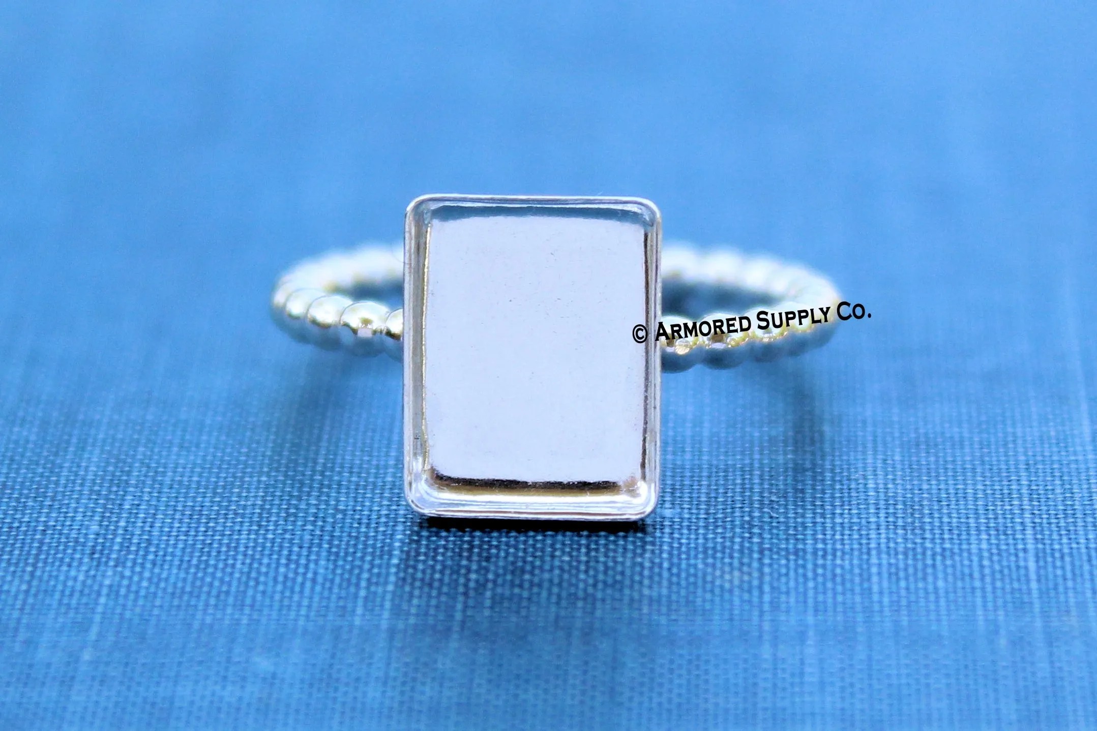 9x7mm Rectangle Bezel Ring Blank BEADED Ring Band