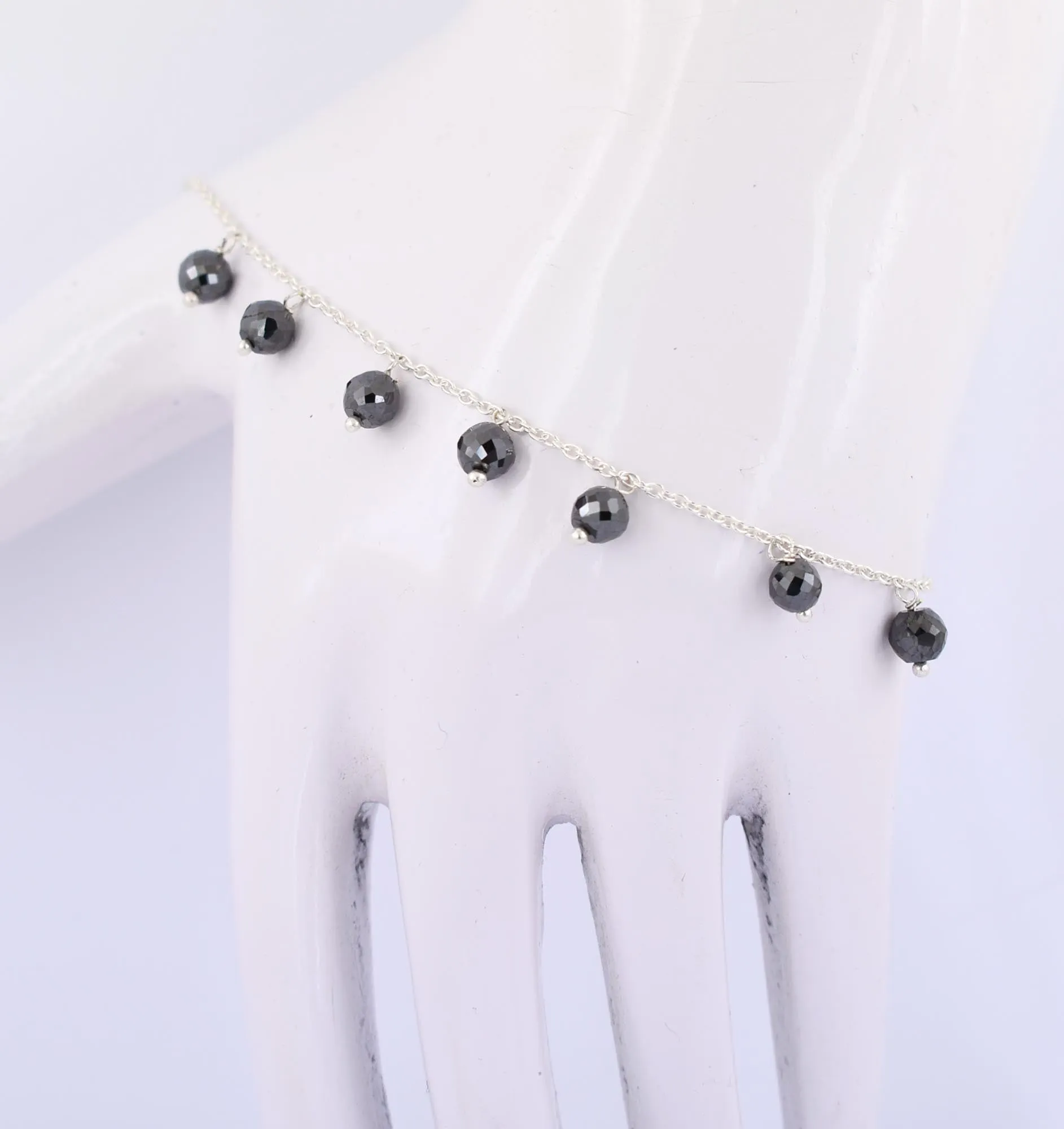 AAA Certified, 4 mm Black Diamond Chain Bracelet in 925 Silver, Hanging Style & Latest Collection