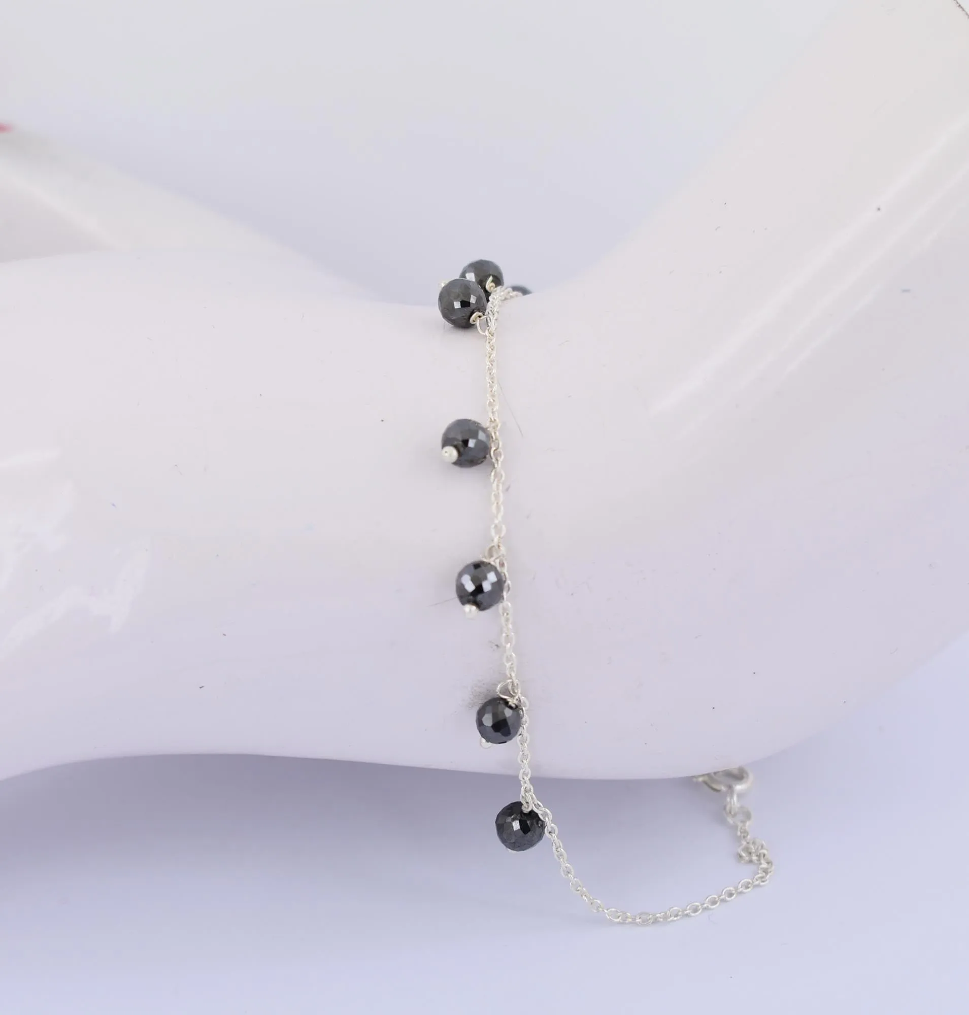 AAA Certified, 4 mm Black Diamond Chain Bracelet in 925 Silver, Hanging Style & Latest Collection