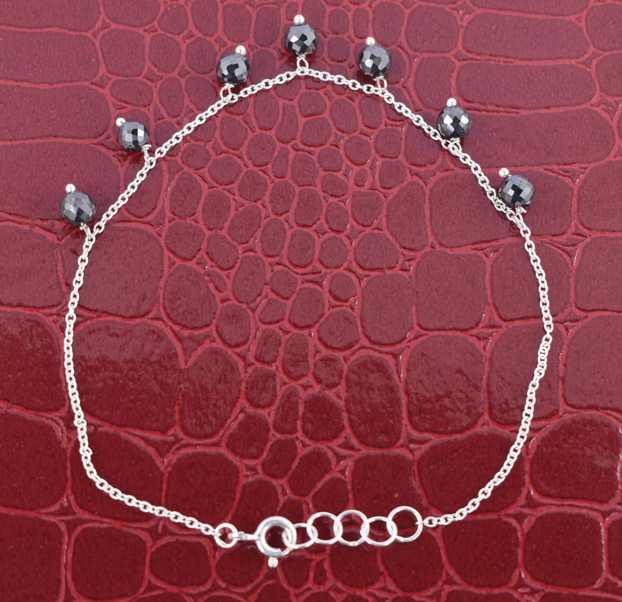 AAA Certified, 4 mm Black Diamond Chain Bracelet in 925 Silver, Hanging Style & Latest Collection