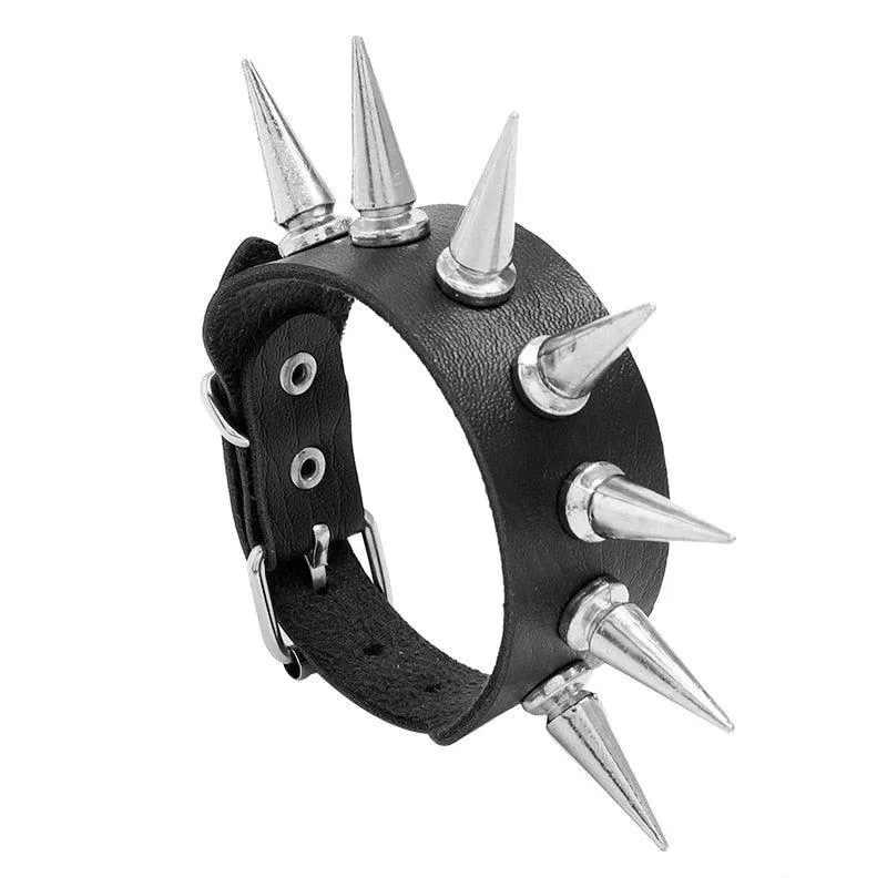Add Some Attitude to Your Look with Spiked Bracelet Bangle Vintage Punk Cosplay Black PU Leather Wrap Bracelet