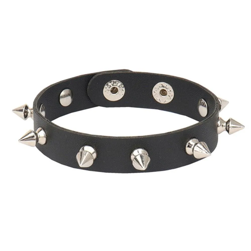 Add Some Attitude to Your Look with Spiked Bracelet Bangle Vintage Punk Cosplay Black PU Leather Wrap Bracelet