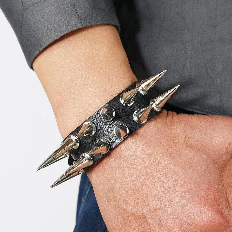 Add Some Attitude to Your Look with Spiked Bracelet Bangle Vintage Punk Cosplay Black PU Leather Wrap Bracelet