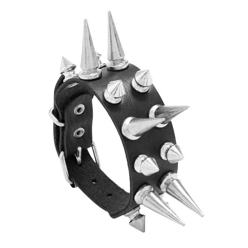 Add Some Attitude to Your Look with Spiked Bracelet Bangle Vintage Punk Cosplay Black PU Leather Wrap Bracelet