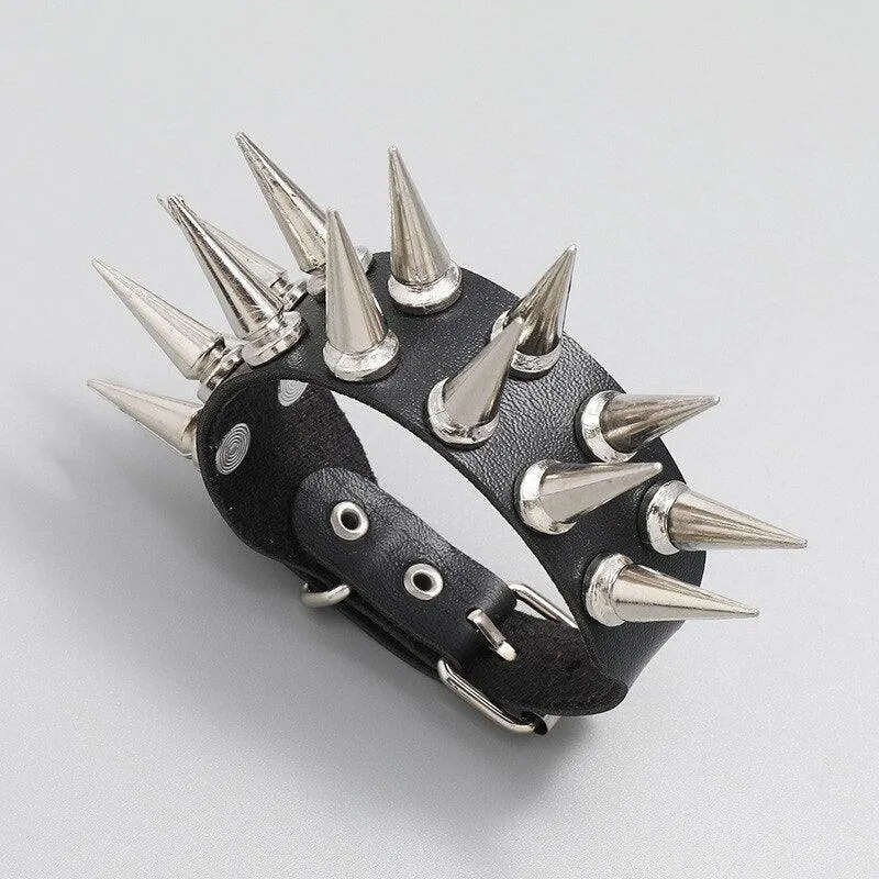 Add Some Attitude to Your Look with Spiked Bracelet Bangle Vintage Punk Cosplay Black PU Leather Wrap Bracelet