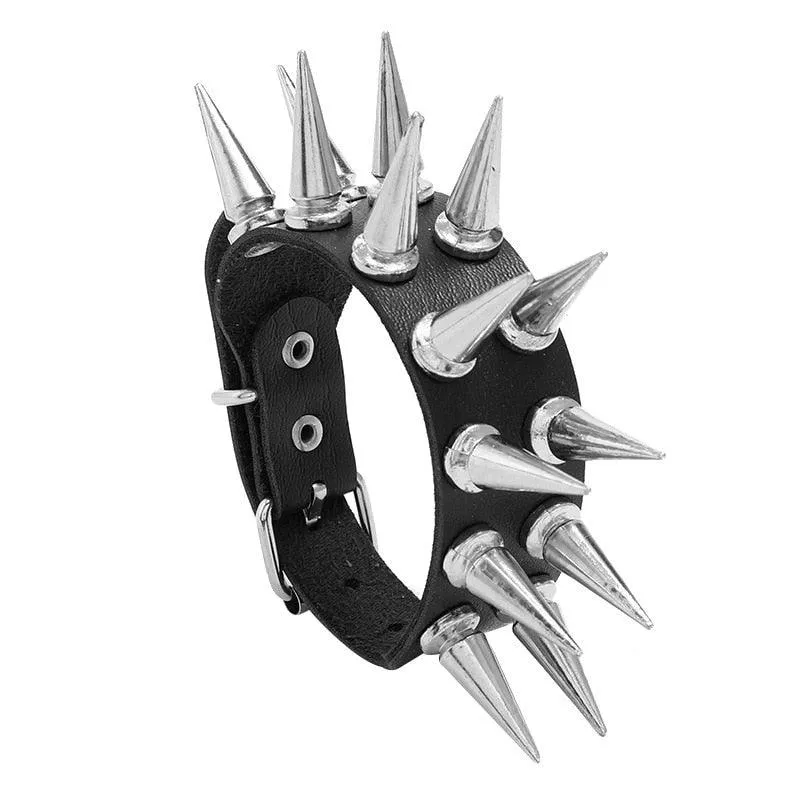 Add Some Attitude to Your Look with Spiked Bracelet Bangle Vintage Punk Cosplay Black PU Leather Wrap Bracelet